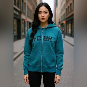 French Connection Woman’s Medium Teal Zip-Up Sweater